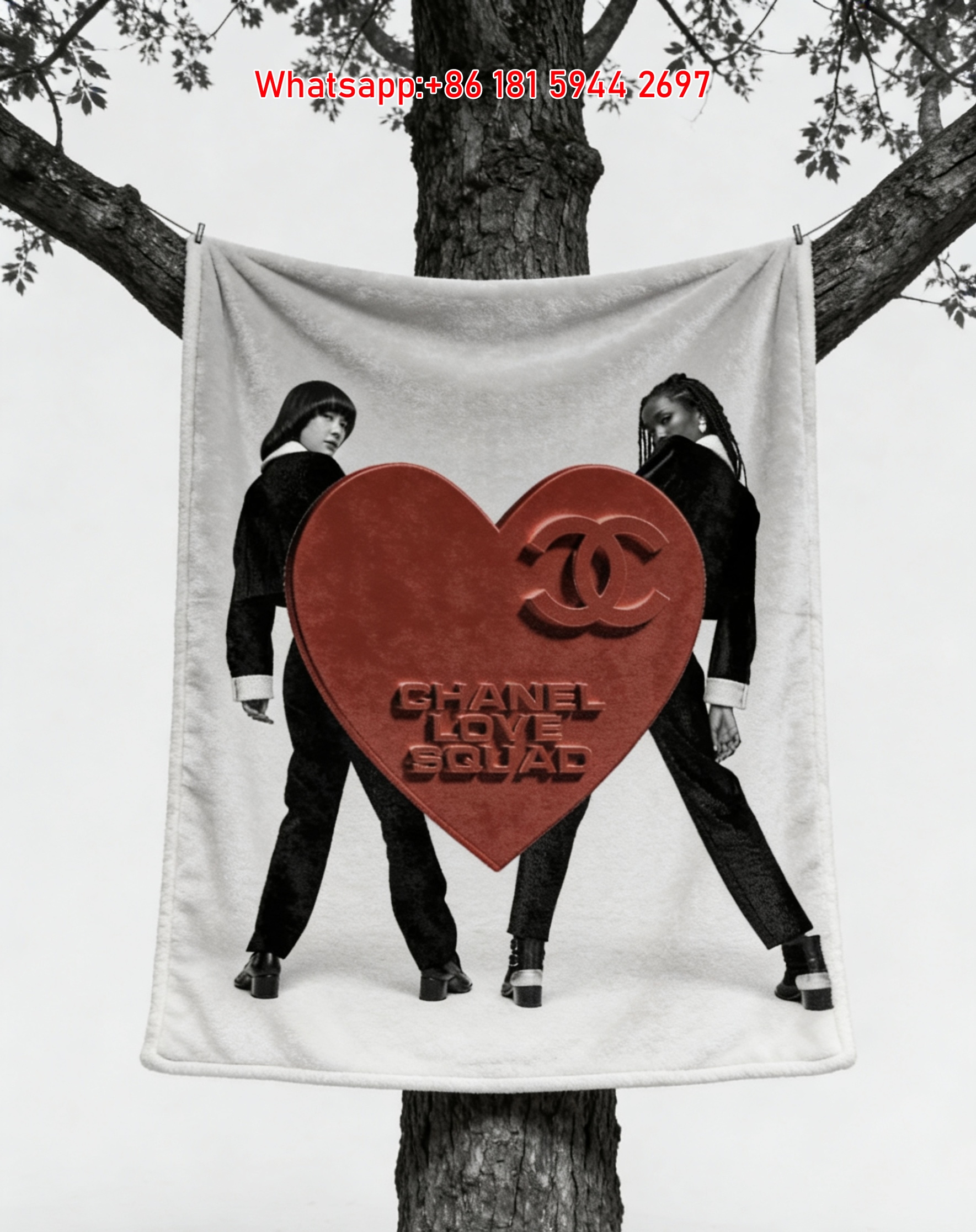 Chanel Love Squad Red Heart CC Logo Flannel Sofa Throw Blanket IMG_6831